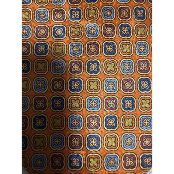 Brioni Tie Mens Orange Blue Silk Handmade in Italy Medallion Geometric Necktie - Picture 4 of 8